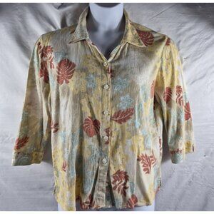Christopher & Banks Women's Gold Floral Button Down Half Sleeve Top Size XL